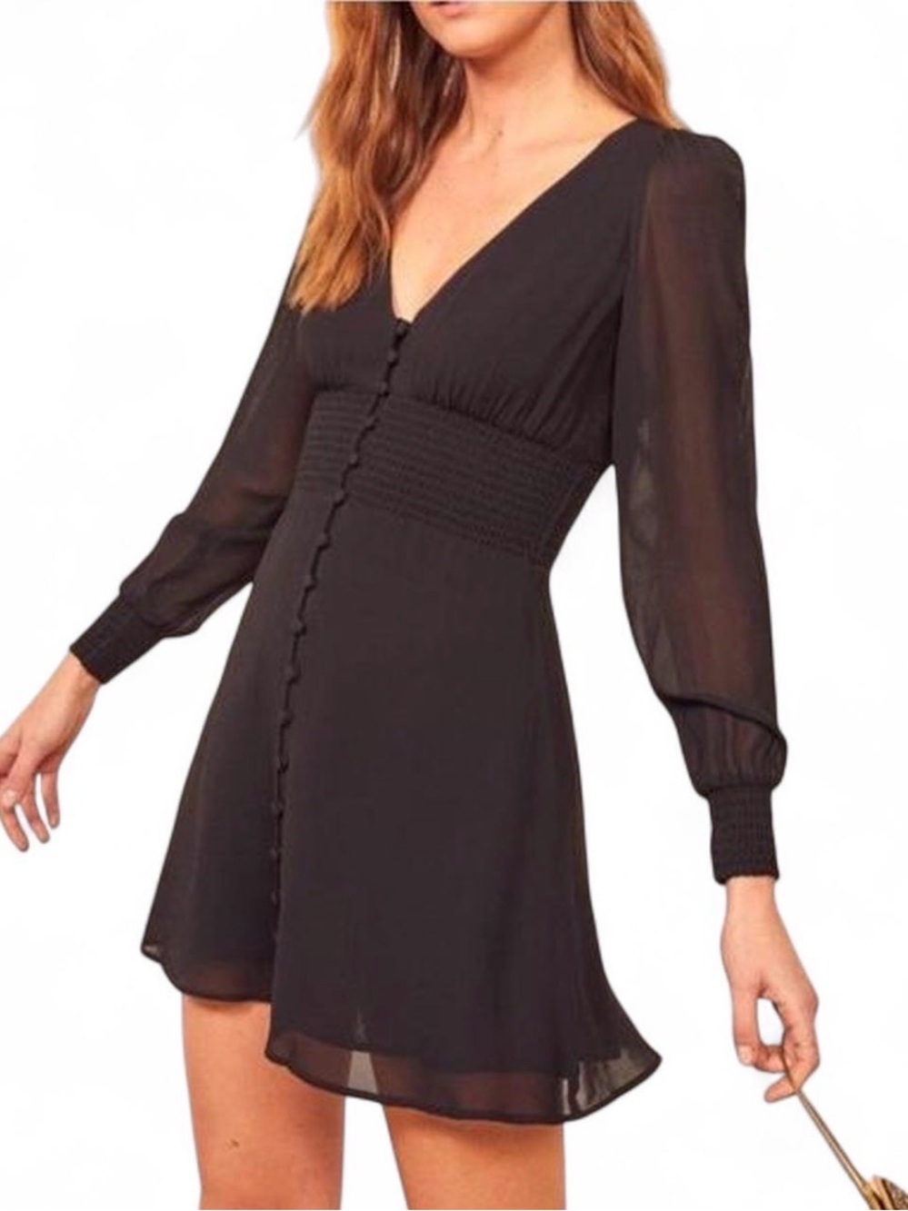 Reformation Alani Black Long Sleeve Mini Dress Size 6